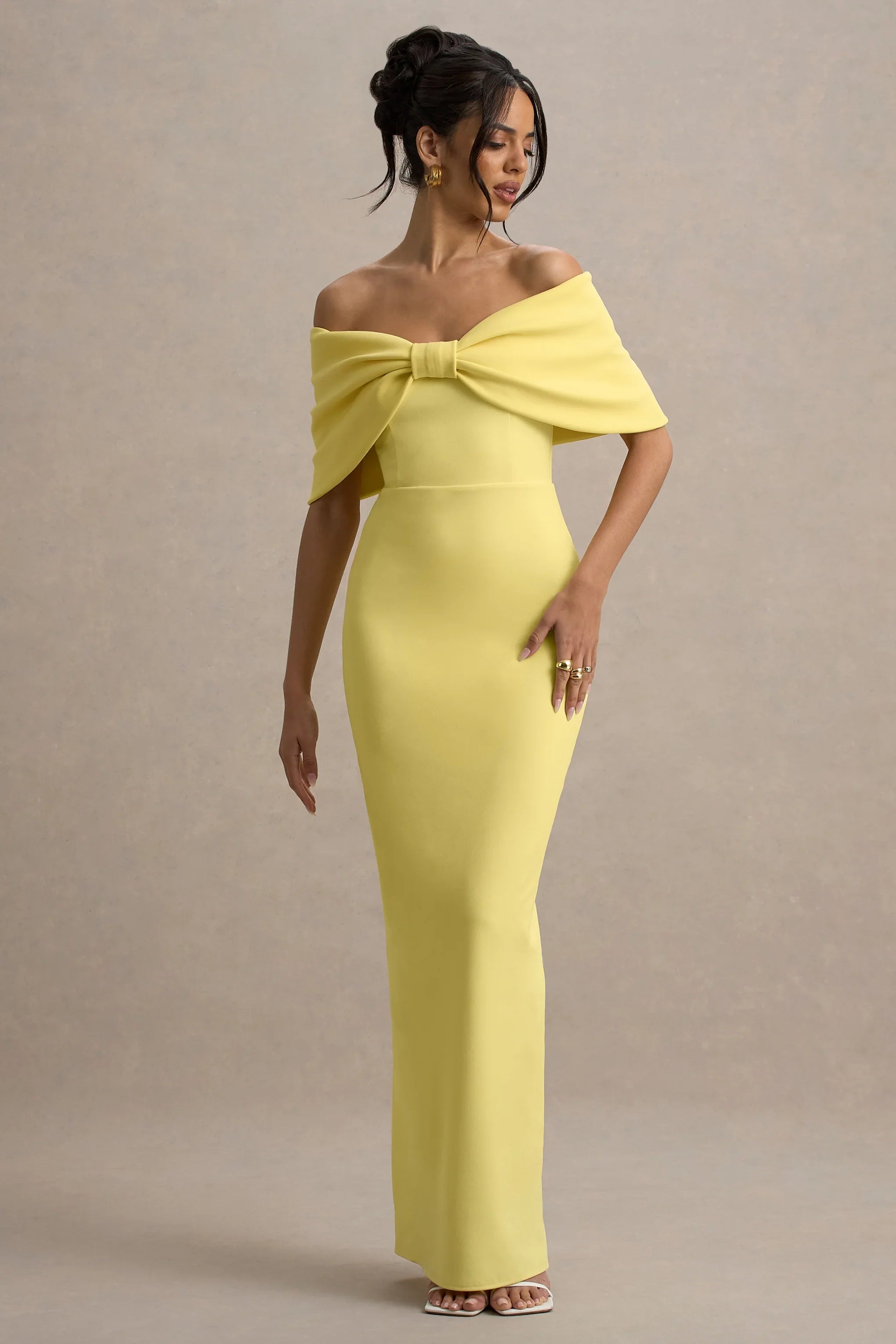 Cornelia Lemon Strapless Maxi Dress With Oversized Bow