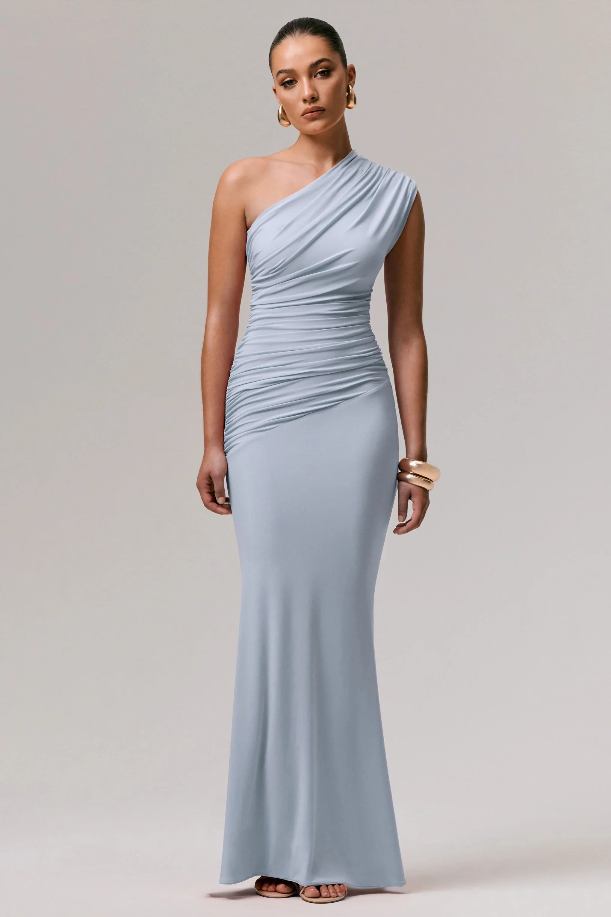 Mardi Powder Blue Asymmetric Maxi Dress With Ruching
