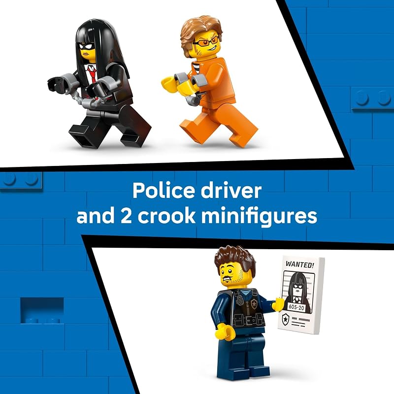 LEGO City Police Prisoner Transport Van Police Toy for Kids Boys Girls Ages 6 Emergency Vehicle Motorcycle Building Kit Officer and 2 Crook Minifigures Gift Idea for Birthdays 60479