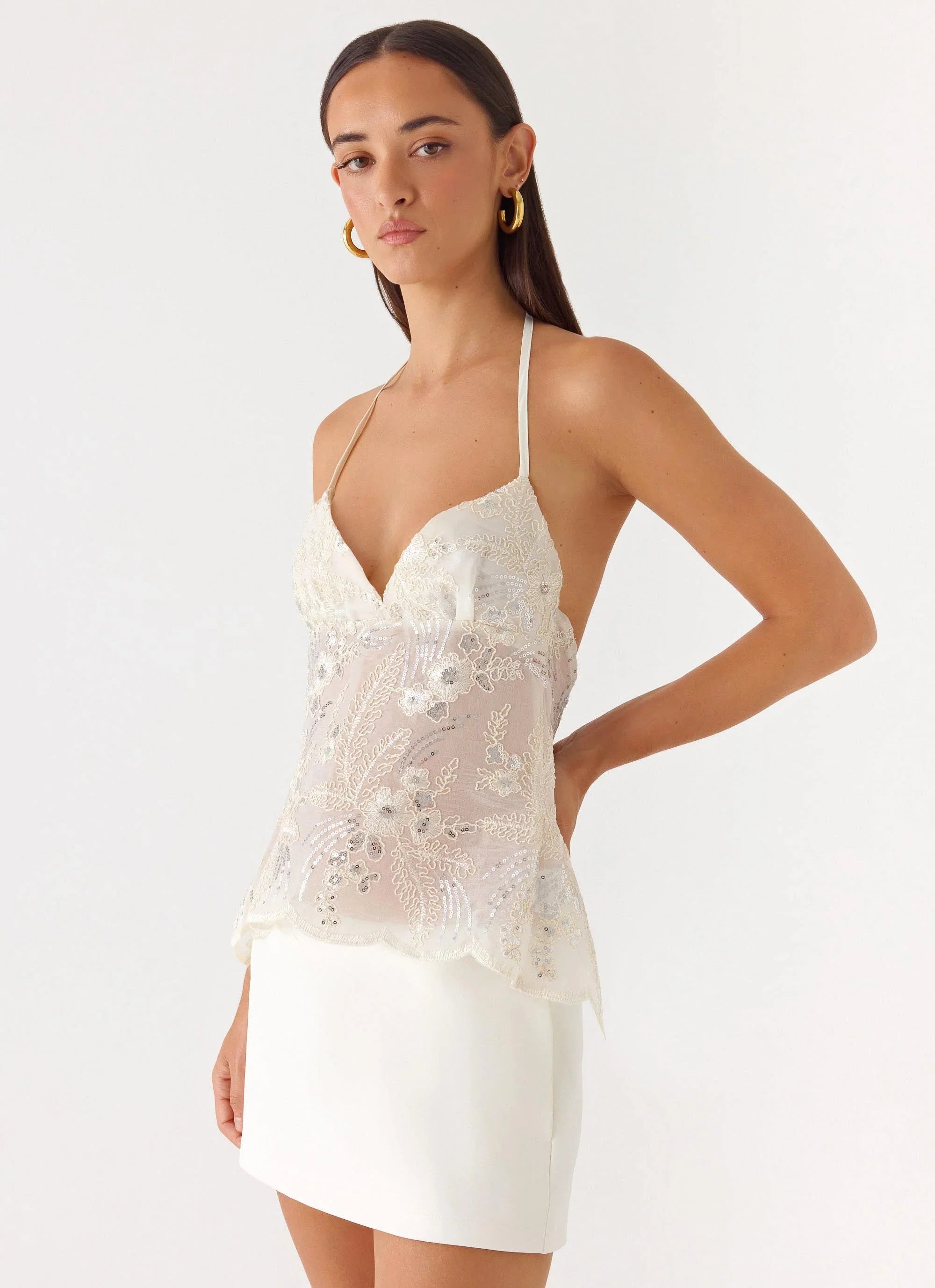 Elsas Sequin Top Ivory