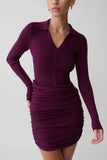 Agness Long Sleeve Button Up Knit Dress Plum