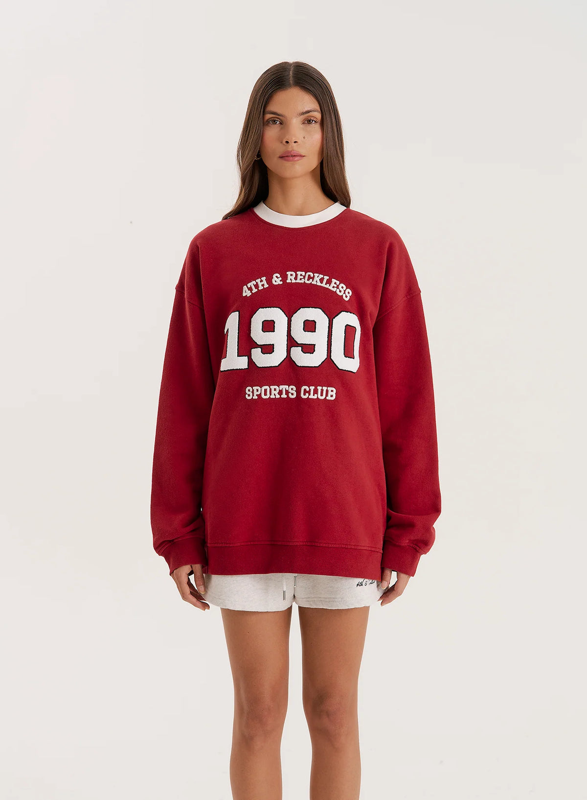 Red Contrast Trim Slogan Classic Longline Sweatshirt