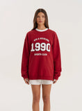 Red Contrast Trim Slogan Classic Longline Sweatshirt