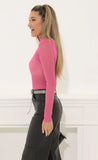 Mesh Long Sleeve Bodysuit in Fuchsia