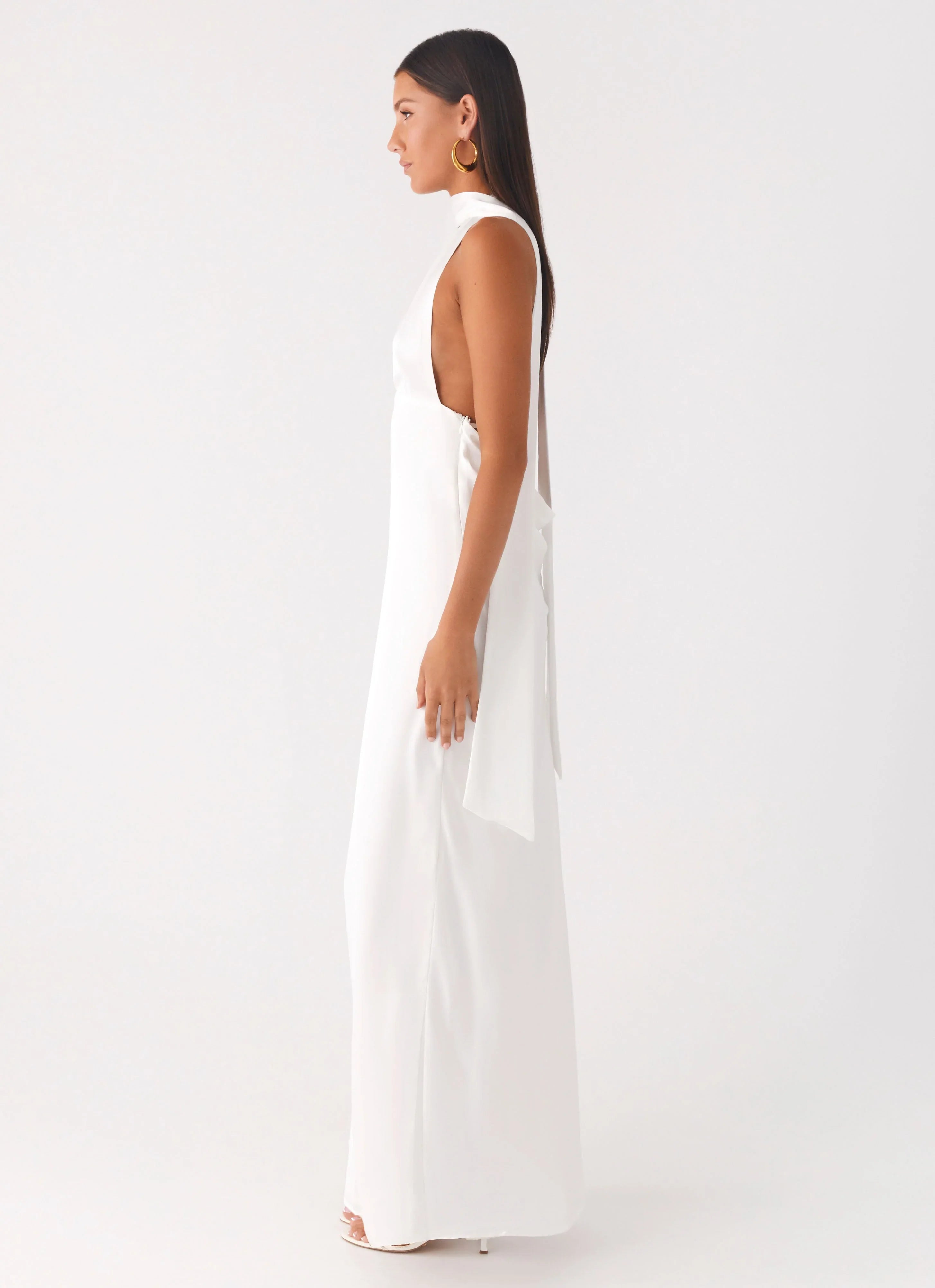 Alicia Satin Halter Maxi Dress White