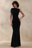 Blaire Black Asymmetric Neck Maxi Dress With Gold Detailing