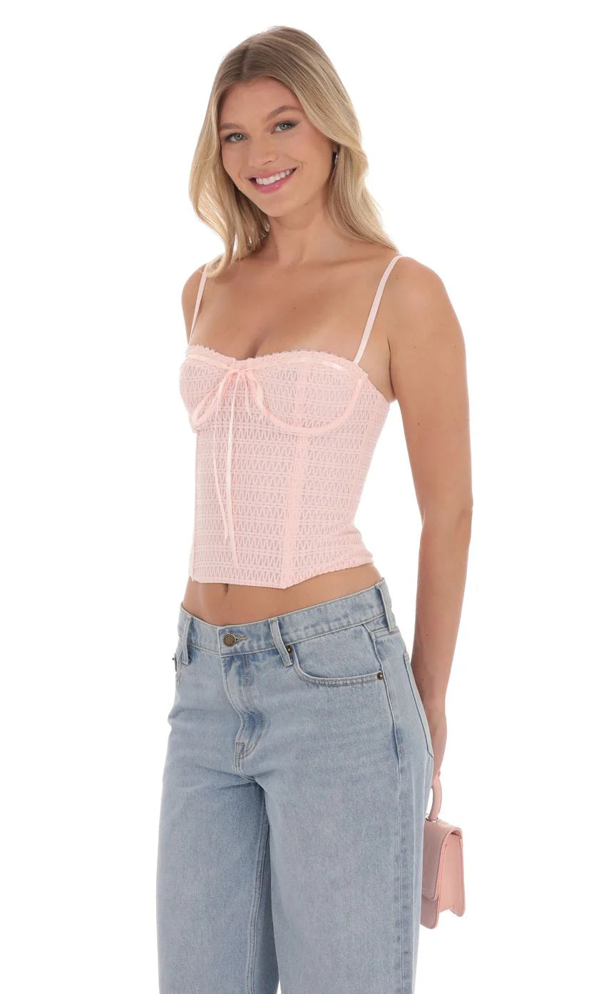 Bow Mesh Bustier in Pink