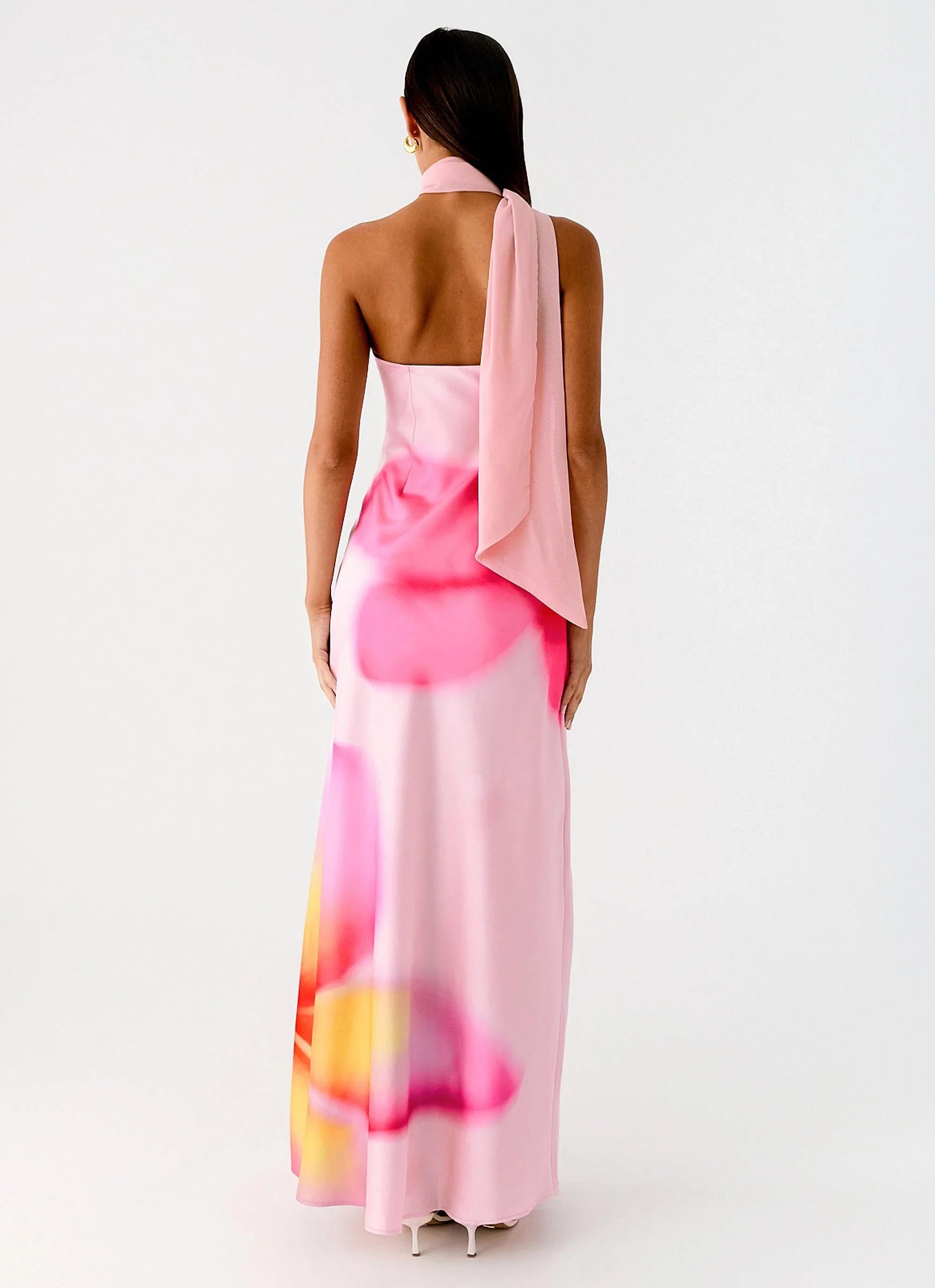 Isa Scarf Satin Maxi Dress Frangipani Pink