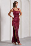 Yvonne Plum Sequin Open Back Bodycon Maxi Dress