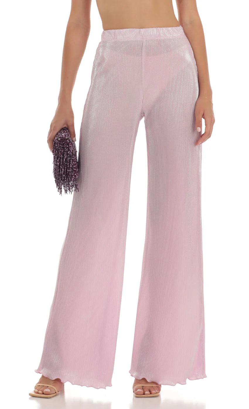 Pleated Shimmer Two Piece Set in Pink
