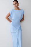 Maiara Shortsleeve Slinky Tie Maxi Dress Sea Blue