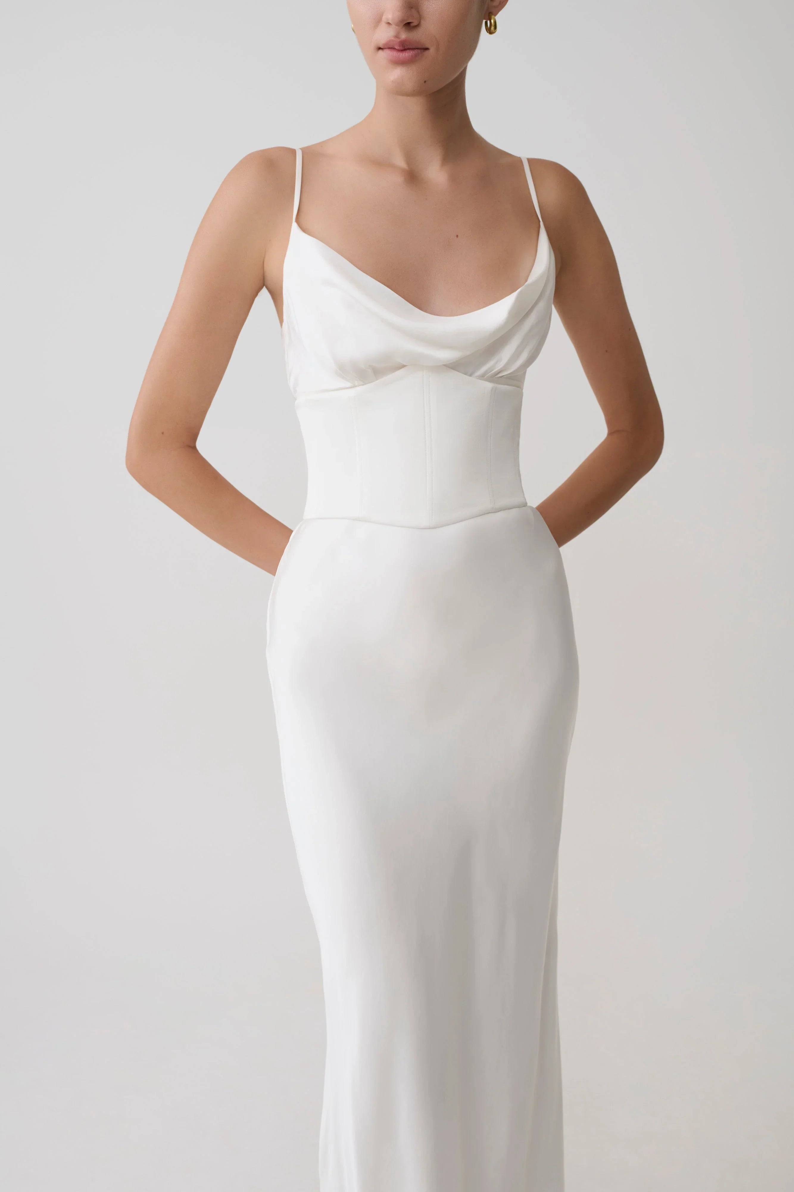 Seraphine Corset Satin Maxi Dress Ivory