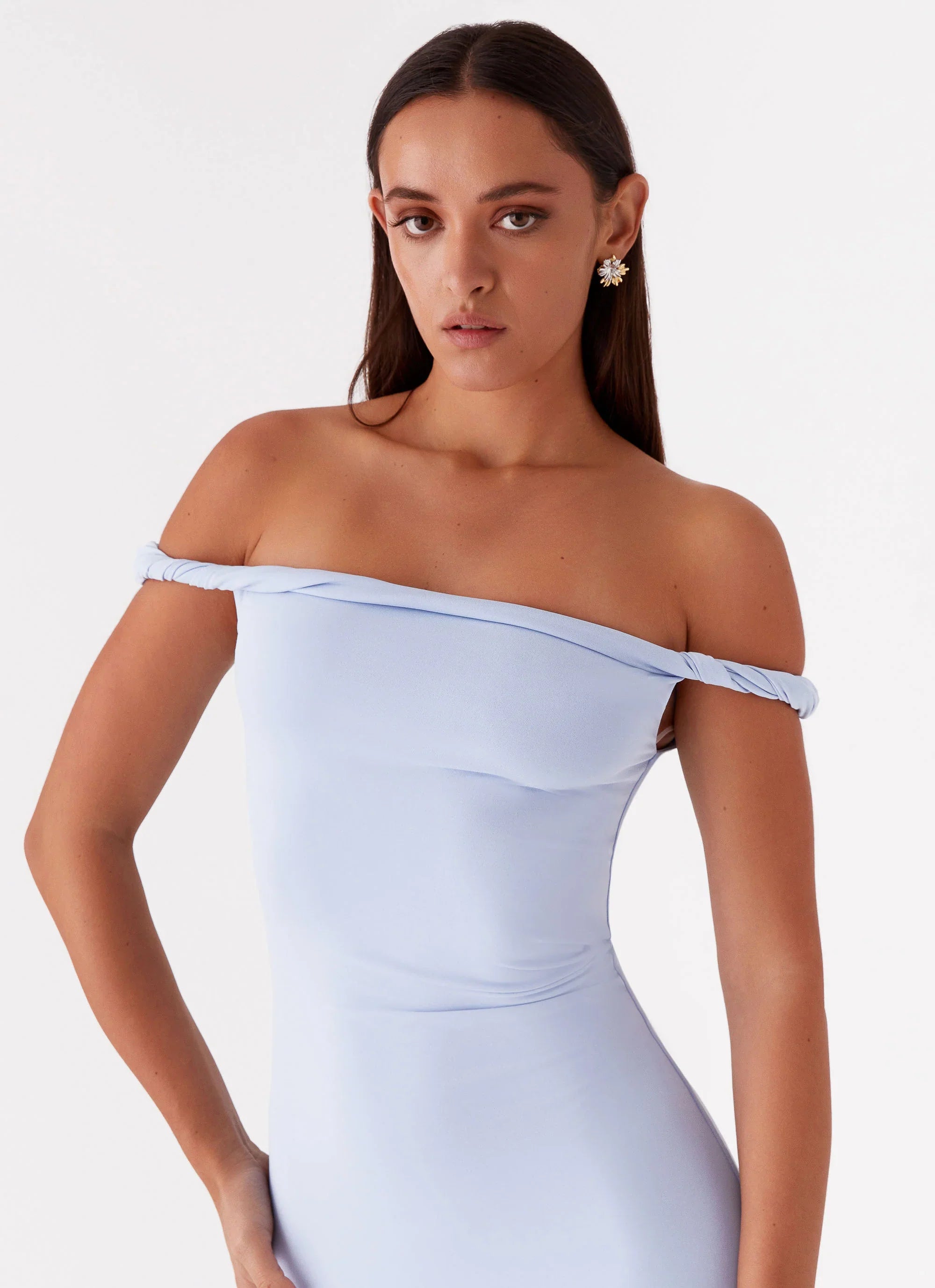 Arabella Twist Shoulder Maxi Dress Blue