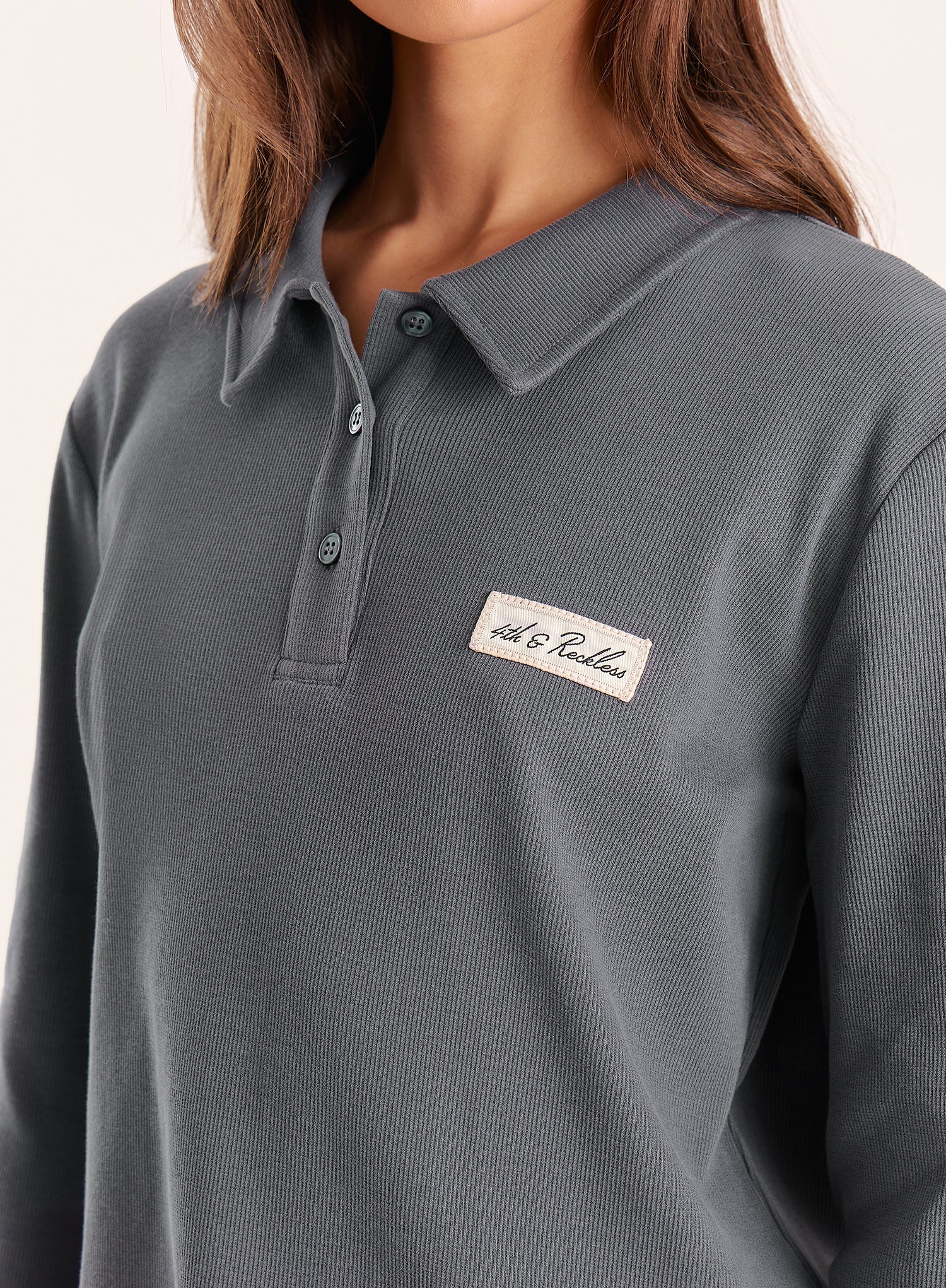 Dark Grey Fine Ribbed Jersey Long Sleeve Top