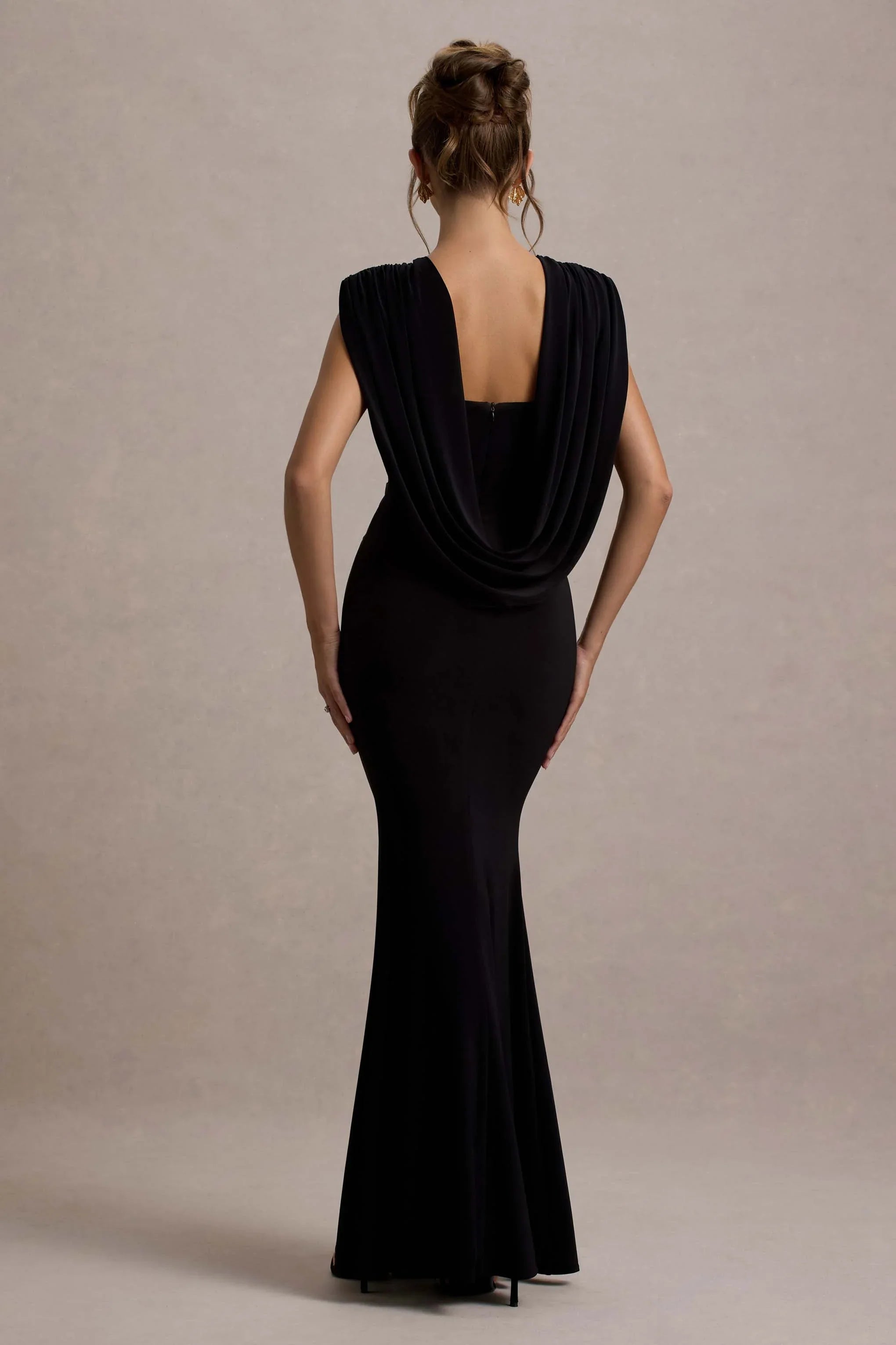 To The Moon Black Cowl Back Maxi Dress