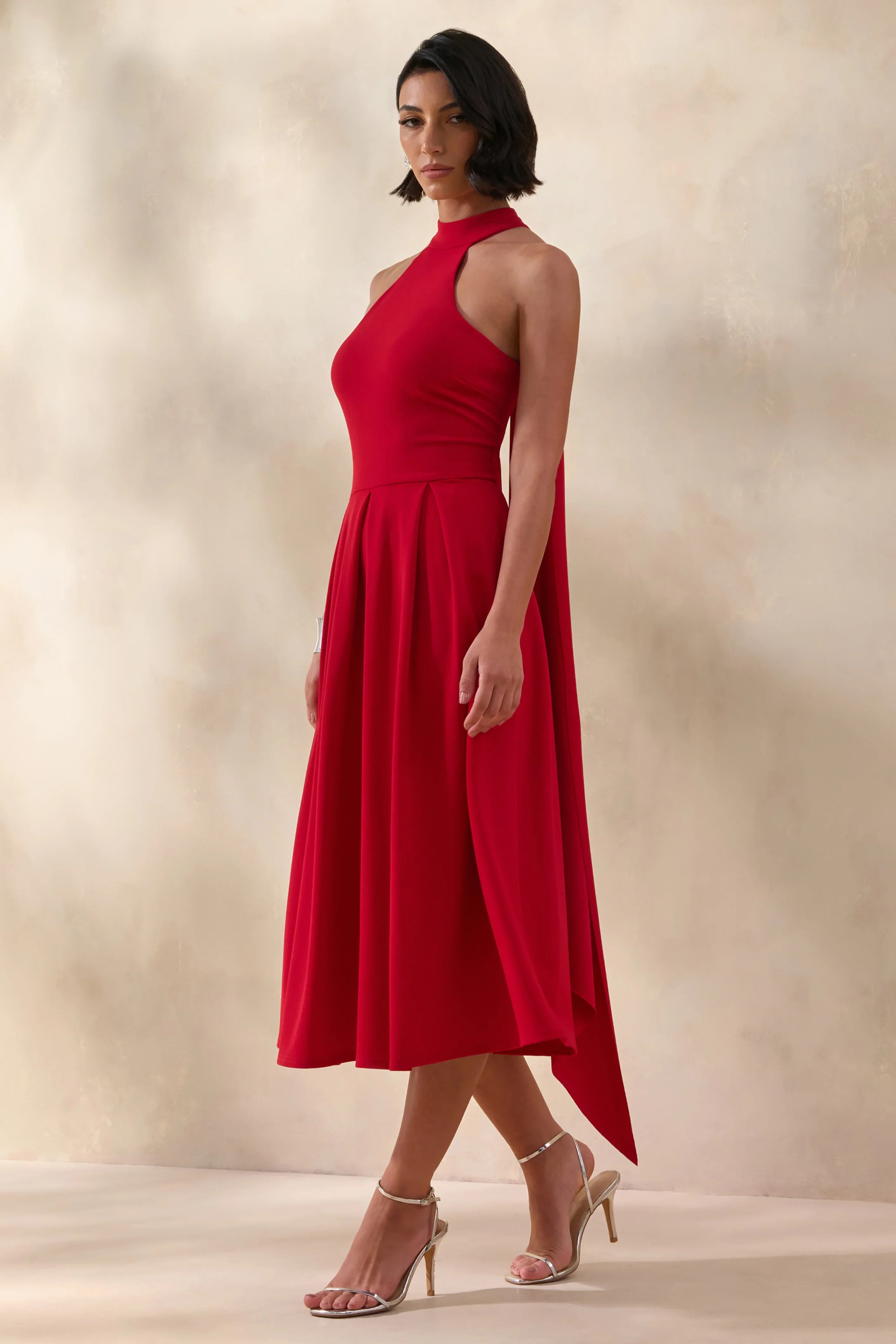 Rhode Red Halter Neck Midi Dress