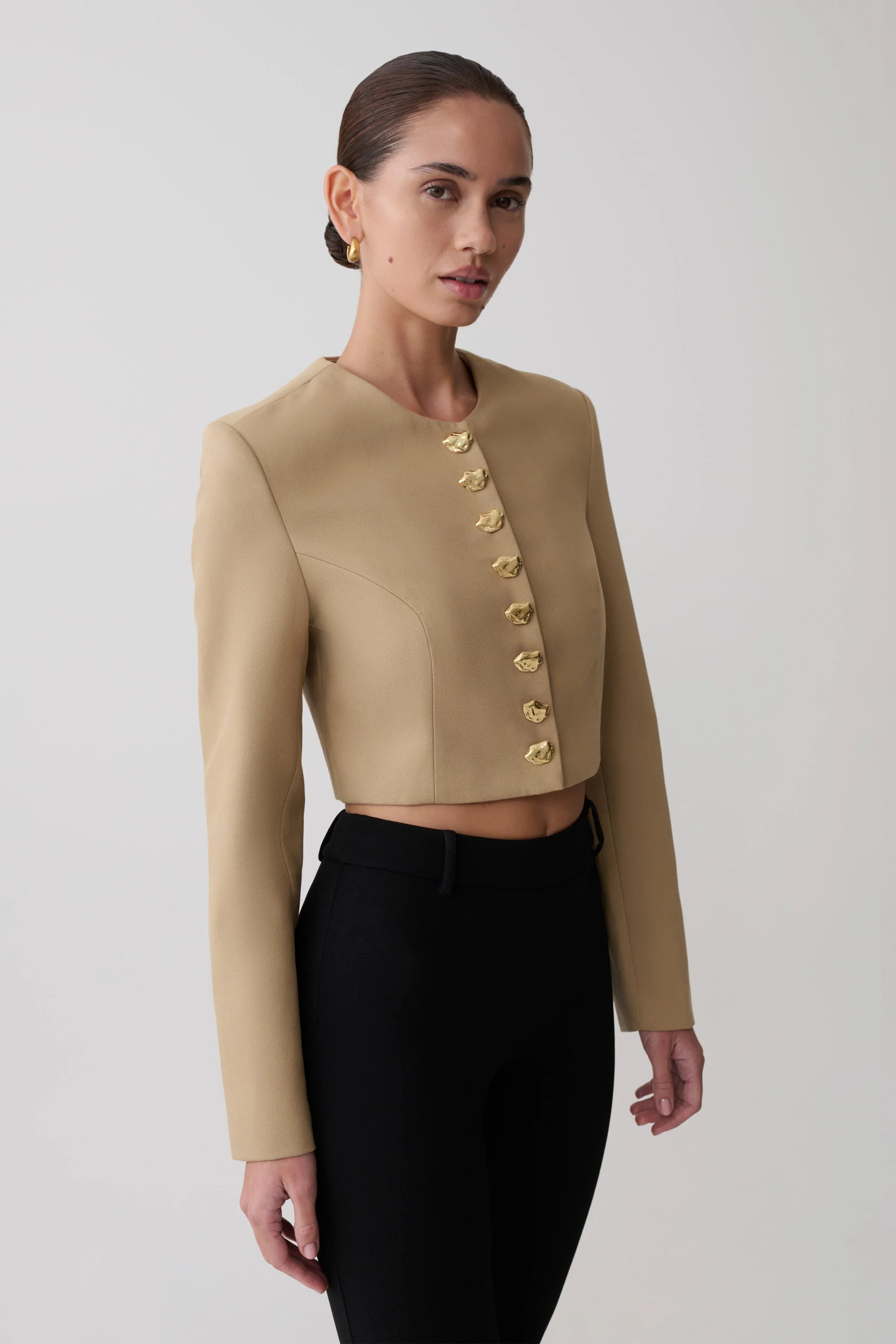 Marielle Button Up Cropped Jacket Taupe