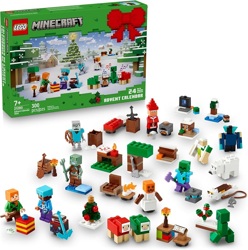 LEGO Minecraft Advent Calendar 2025 Building Toy Kids Holiday Countdown Set for Boys Girls Ages 7 24 Buildable Surprises 8 Minifigures for Gamers Collectible Gift for Christmas 21280