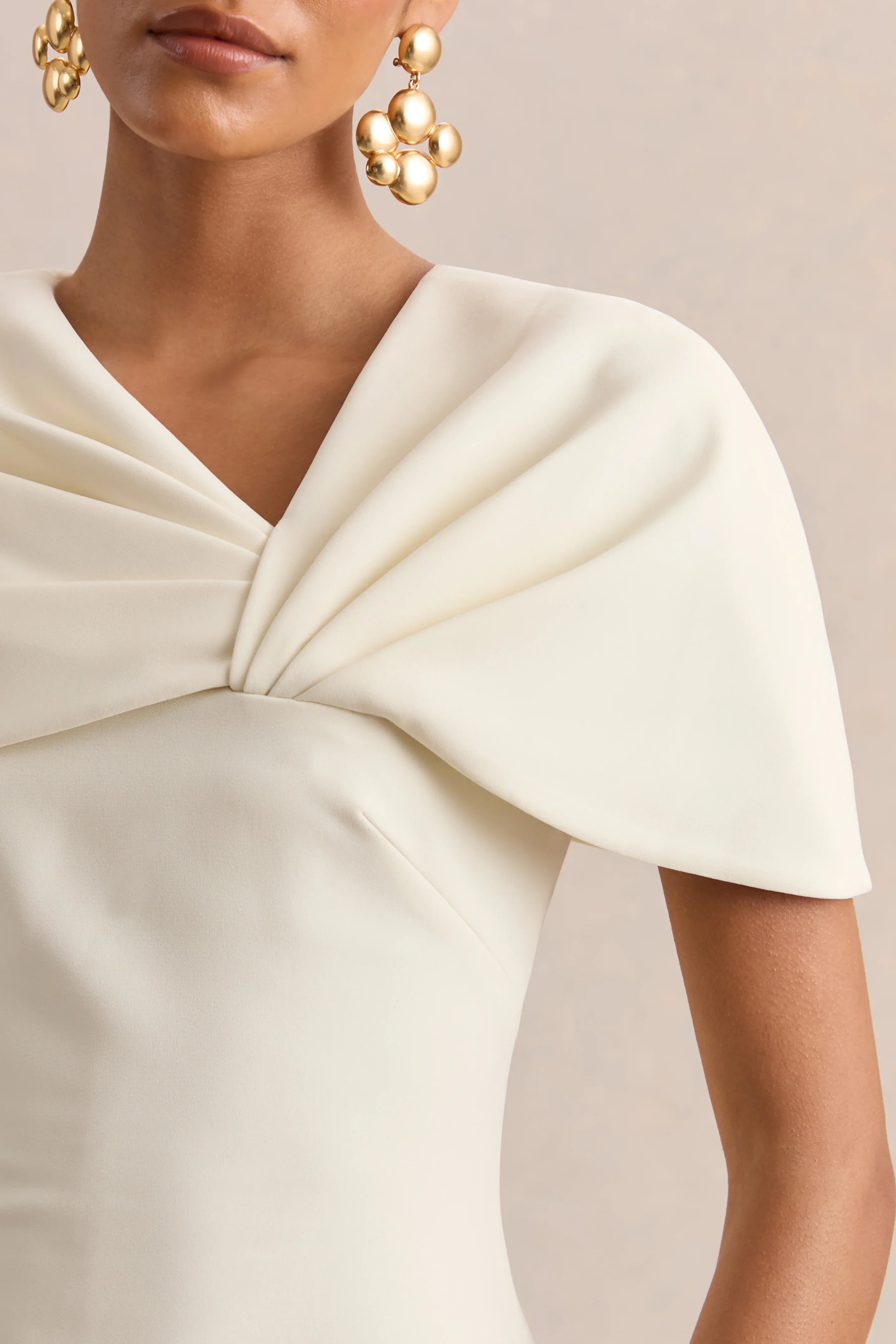 Novalie Cream V Neck Midi Dress With Twist Detail