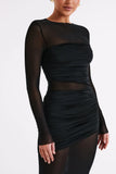 Kate Mesh And Nylon Maxi Dress Black