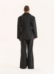 Black Cinched Waist Tailored Blazer