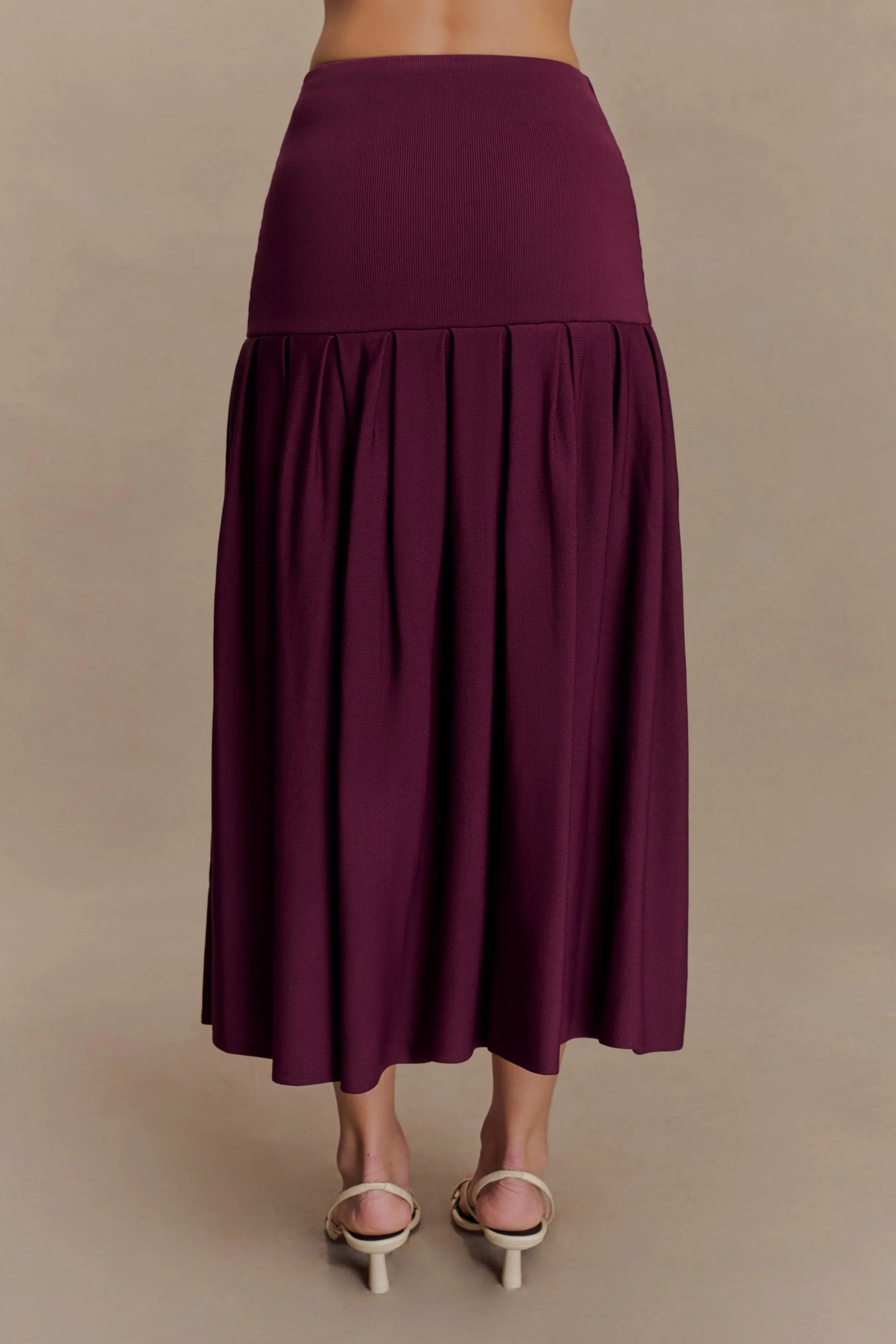 Romaine Bandage Knit Midi Skirt Wine