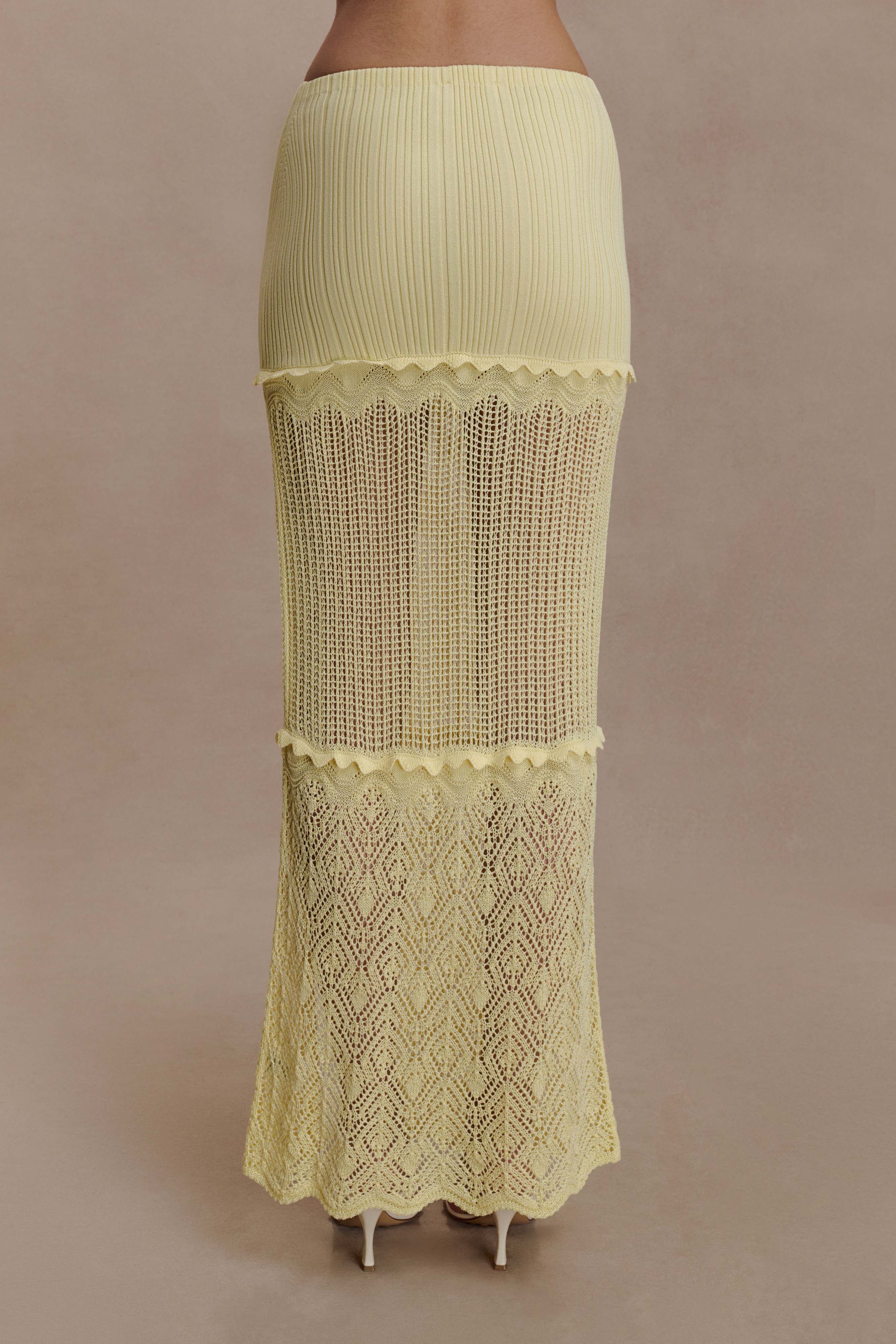 Coleene Pointelle Knit Maxi Skirt Lemon