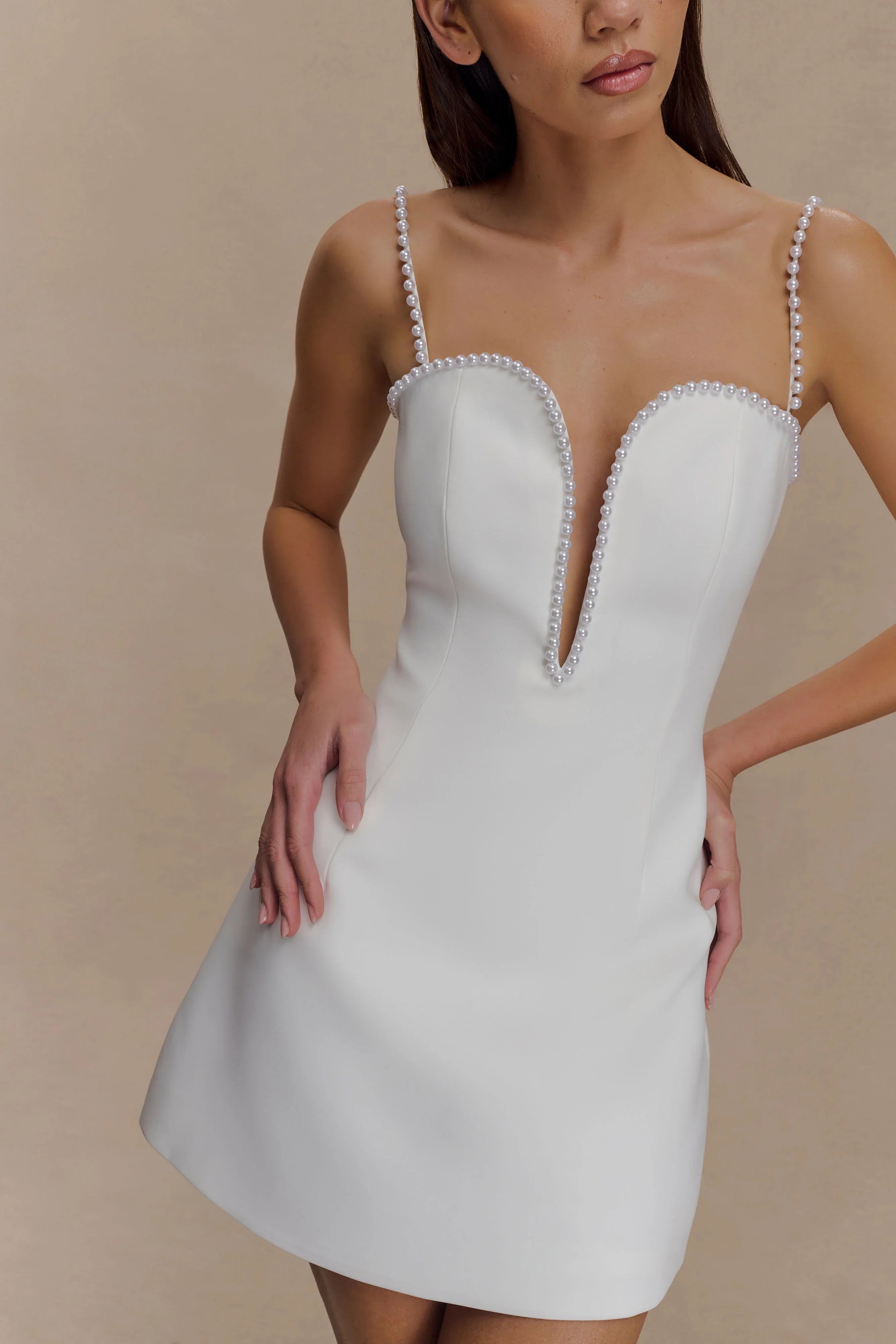 Kingsley Beaded Neckline Mini Dress Ivory