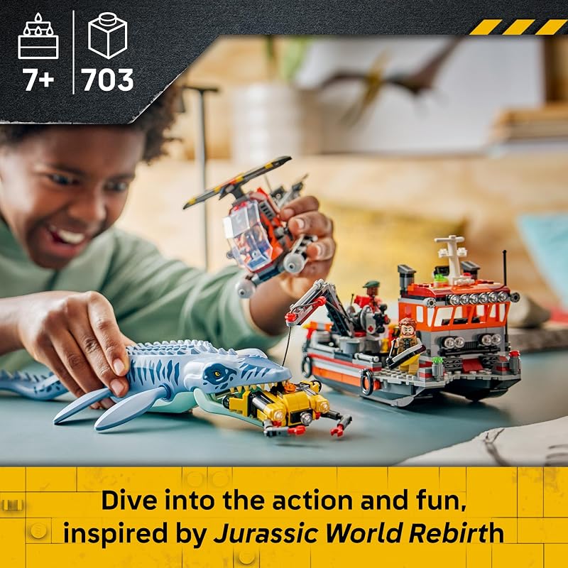 LEGO Jurassic World Mosasaurus Dinosaur Boat Attack 77983 Building Toy for Boys Girls Ages 7 Dinosaur Toy Playset for Kids Pretend Play 703 pieces Gift for Birthdays