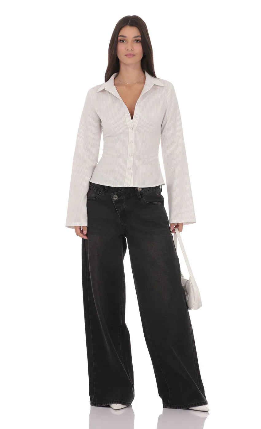 Pinstripe Button Up Shirt in White