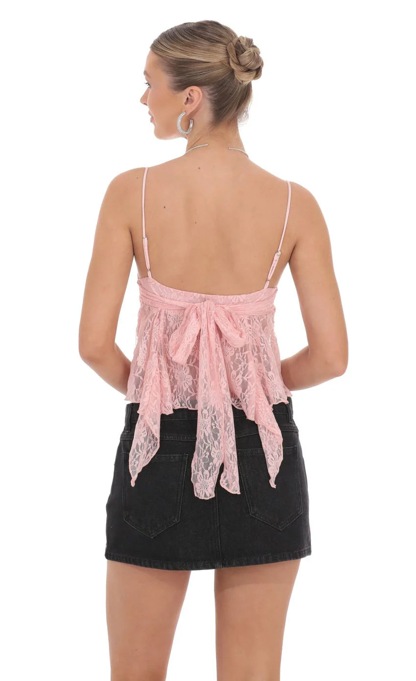 Lace Babydoll Top in Pink