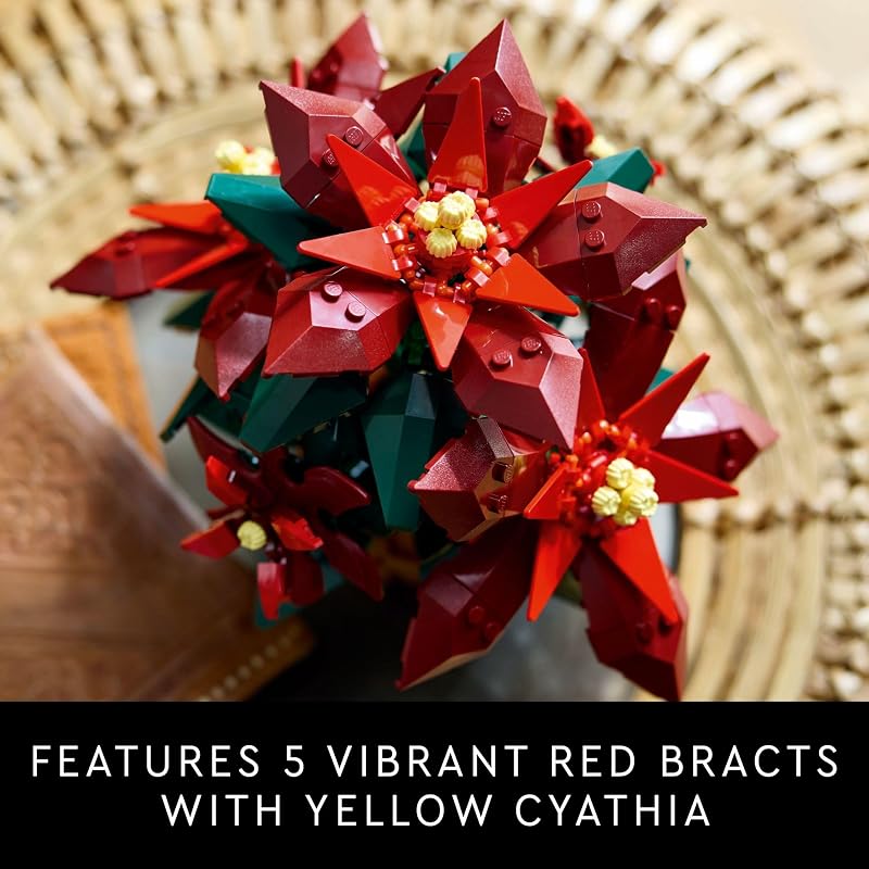 LEGO Icons Poinsettia Building Sets for Adults Artificial Flowers for Decoration Festive Holiday Flowers for Table Centerpiece 10370