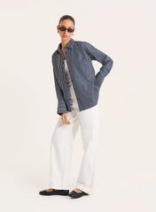 Navy And White Stripe Cotton Tie Back Detail Shirt