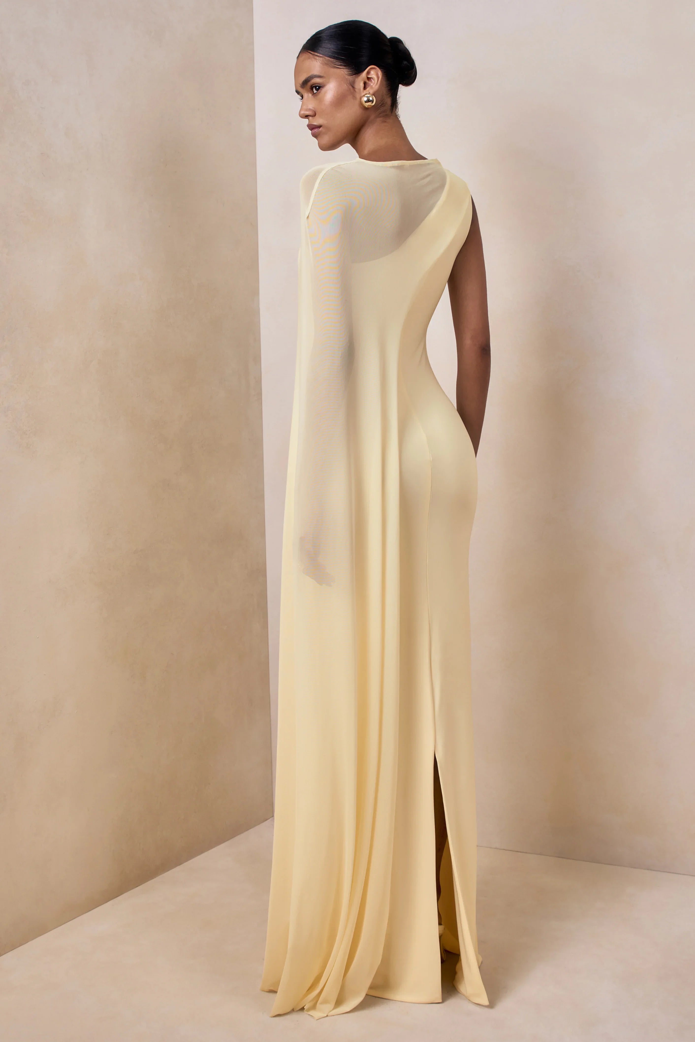 Mirelle Lemon Boat Neck Maxi Dress With Cape Sleeve