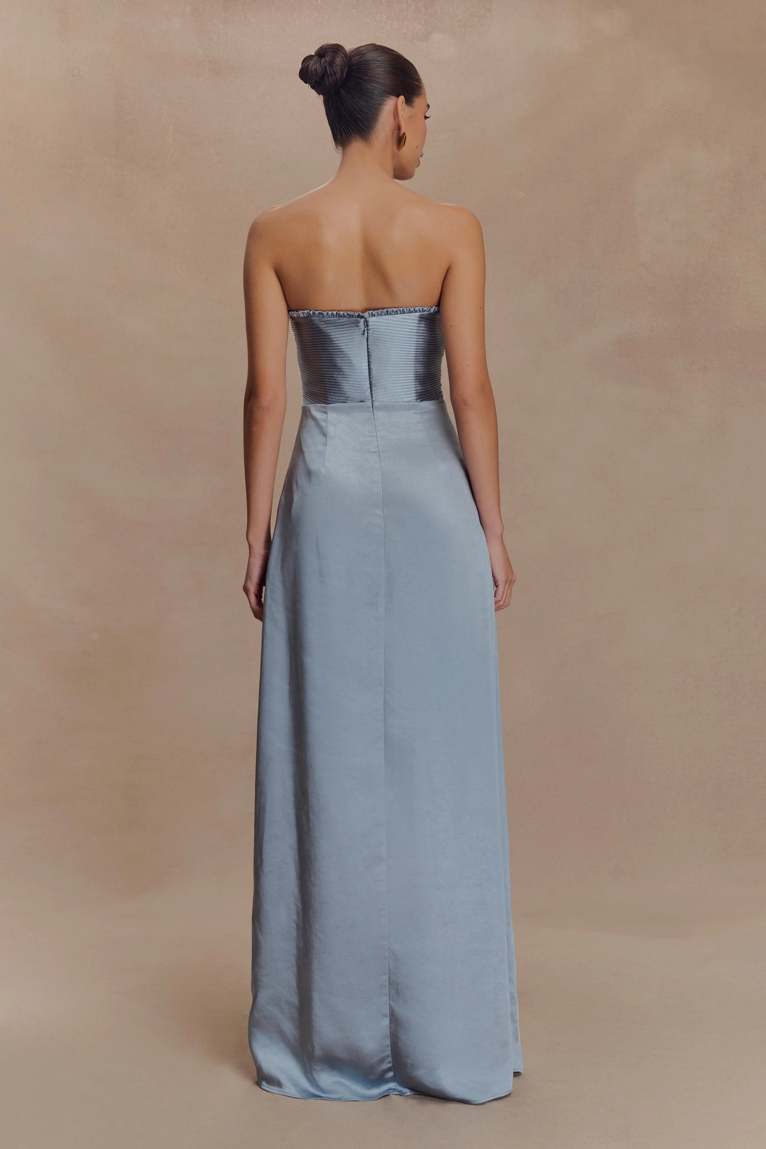 Larissa Satin Maxi Dress With Ruched Petals Frosted Blue