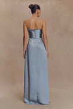 Larissa Satin Maxi Dress With Ruched Petals Frosted Blue