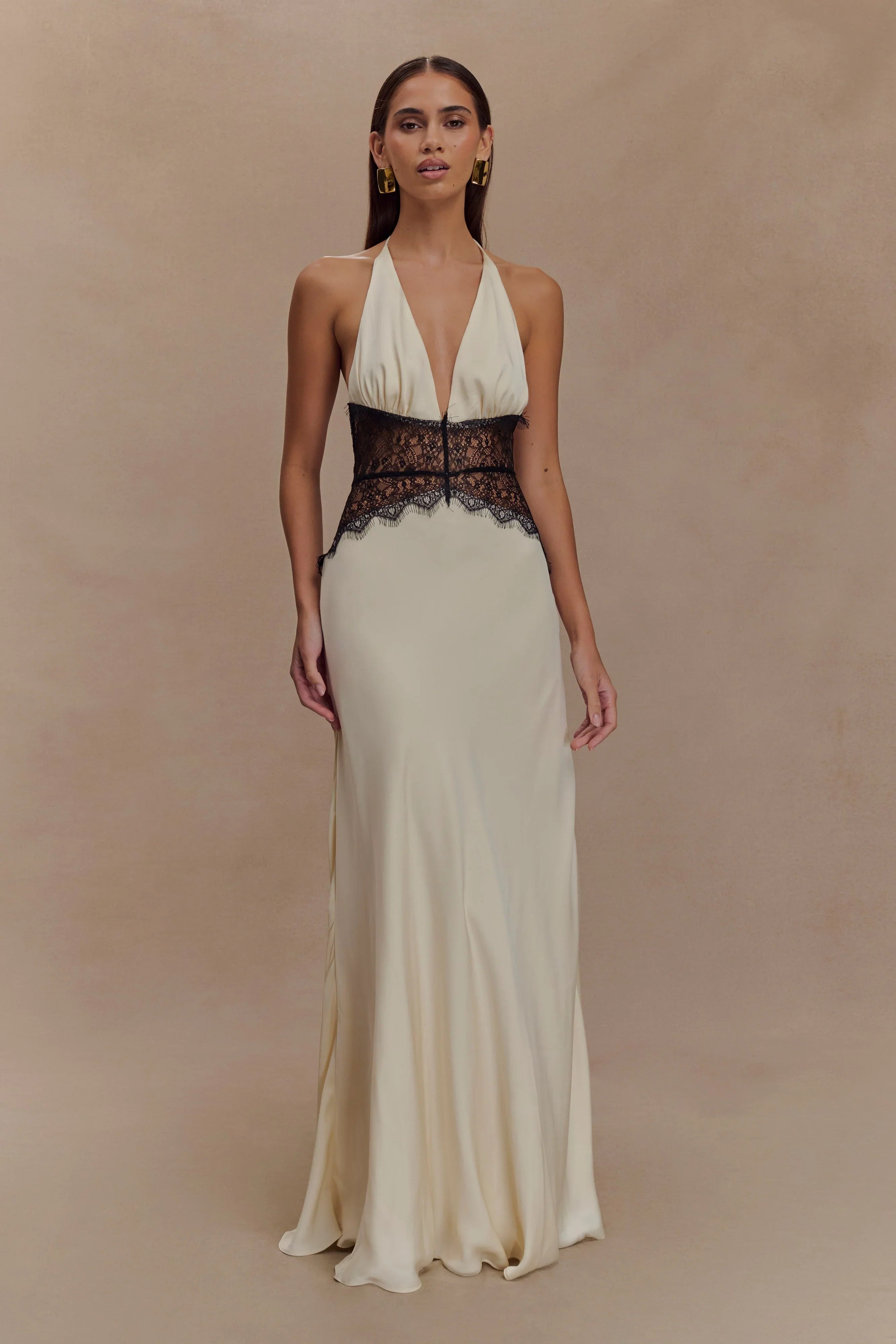 Dinah Lace And Satin Maxi Dress Black Ivory