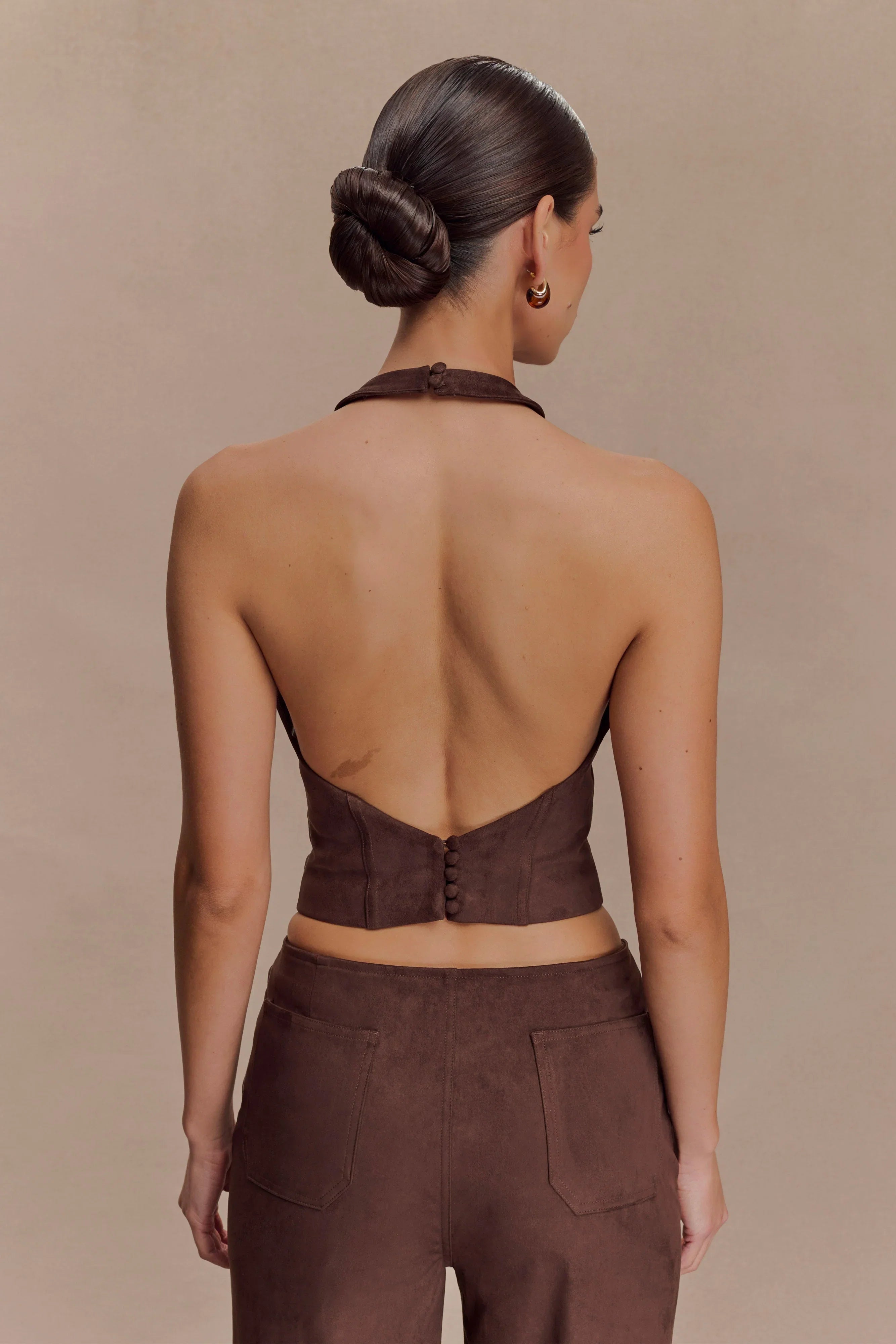 Logan Faux Suede Halter Top Dark Chocolate