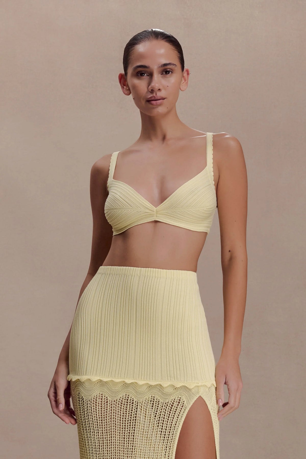 Coleene Pointelle Knit Top Lemon