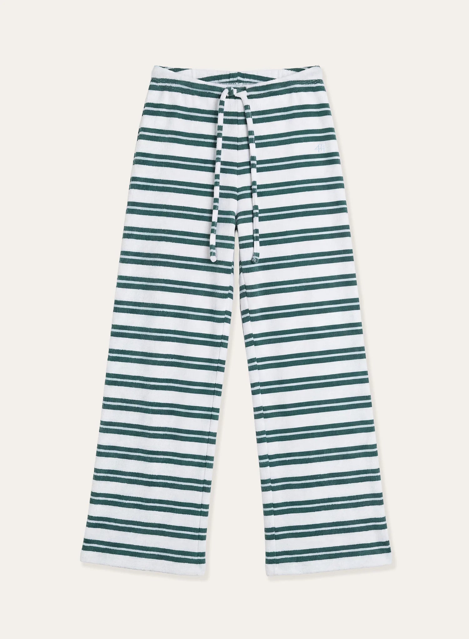 Green And White Striped Towelling Straight Leg Trousers