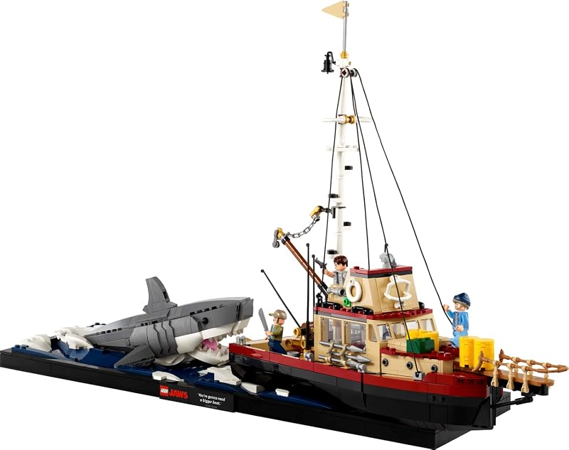 LEGO Ideas Jaws Set Diorama Kit for Fans of the Classic Movie Shark Toy Movie Memorabilia Gift for Adults Includes Orca Boat and Chief Brody Hooper and Quint Minifigures 21350