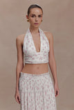 Amaris Sleeveless Plisse Halter Top Floral Ditsy Print