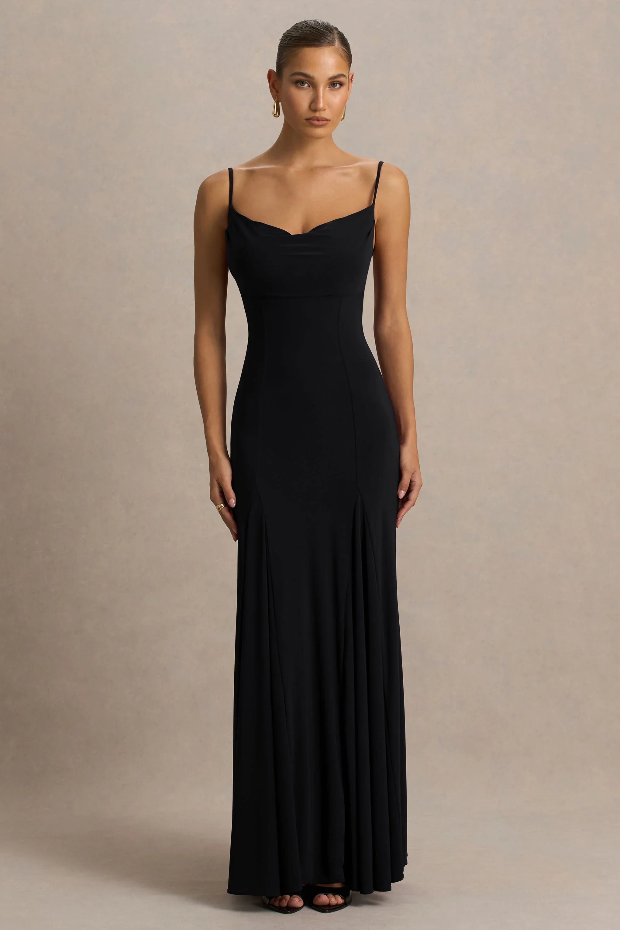 Gabbie Black Cowl Neck Maxi Dress With Mesh Back Detail