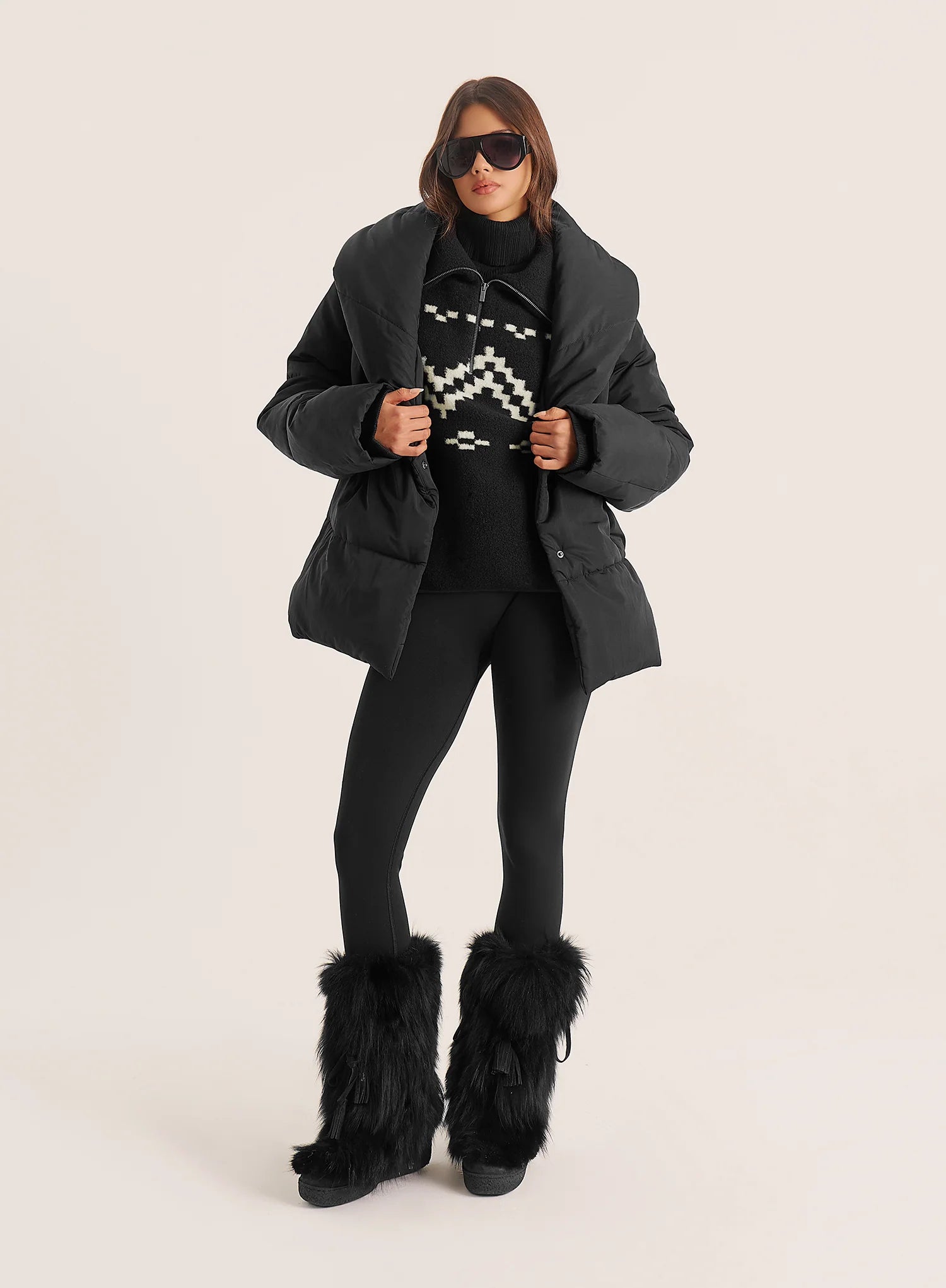 Black Half Zip Oversized Collar Fairisle Jumper