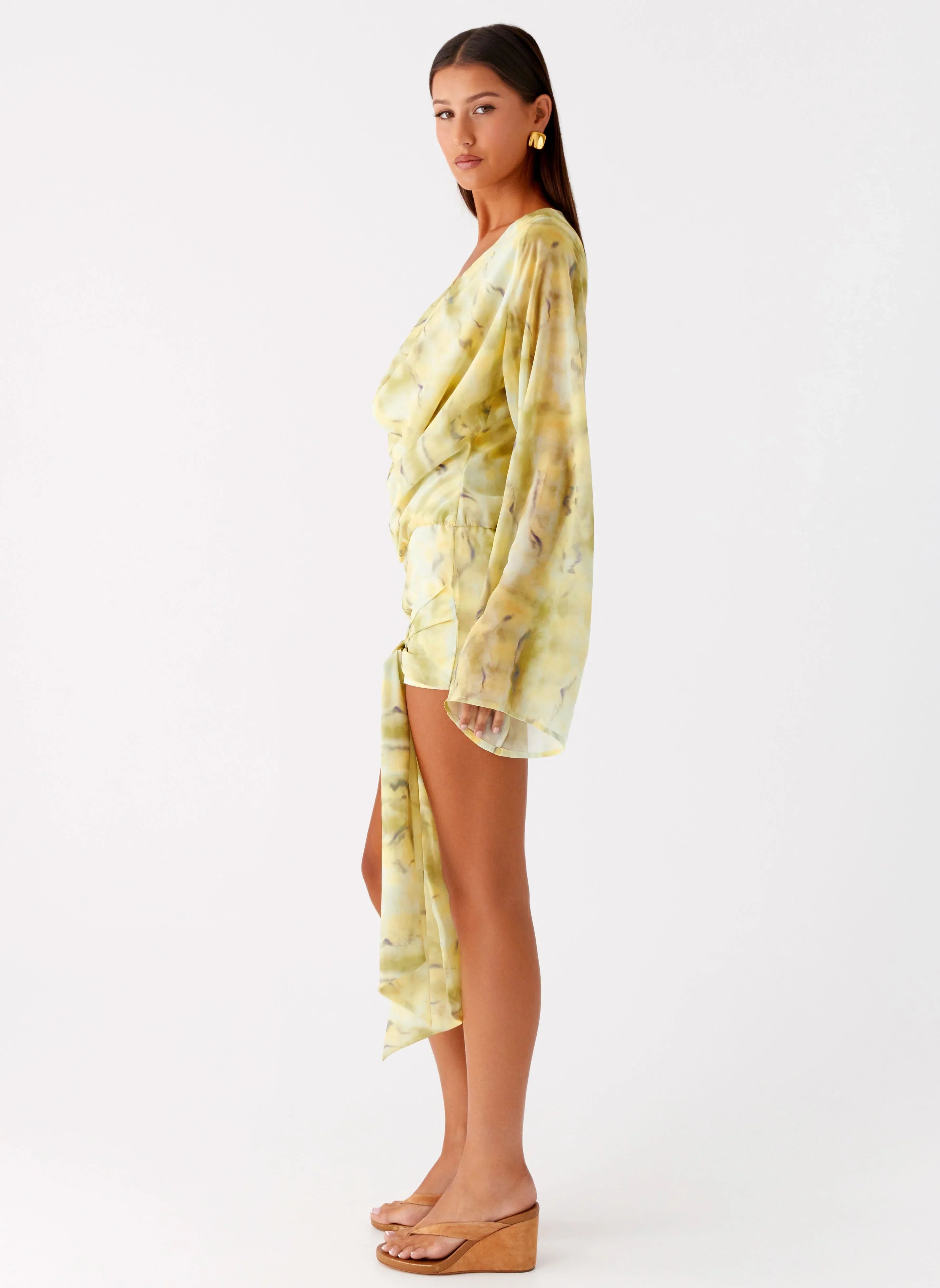 Sorrel Long Sleeve Mini Dress Yellow Tie Dye