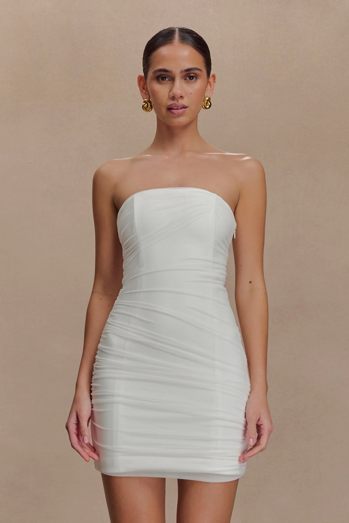 Jianna Strapless Mesh Mini Dress White