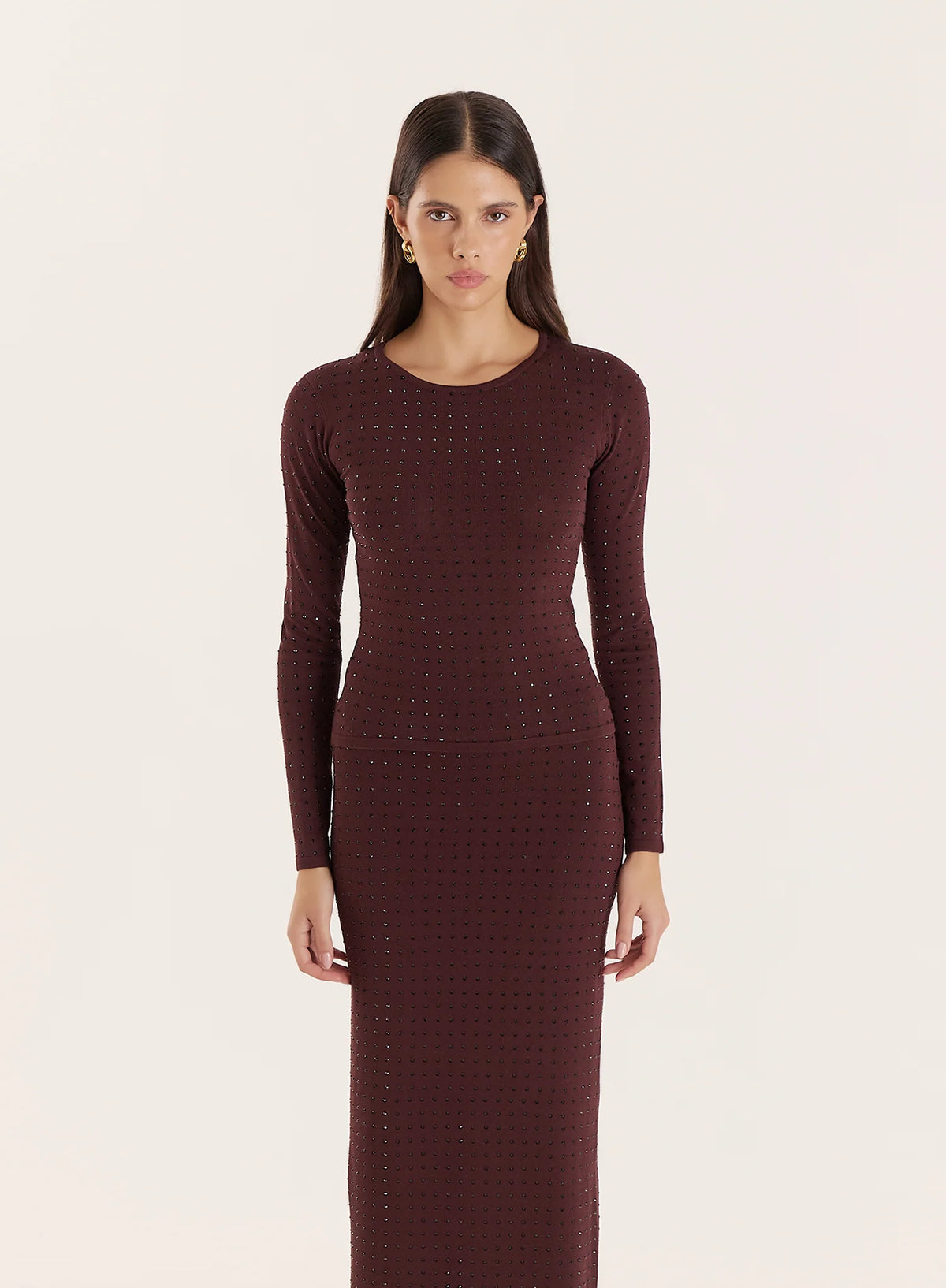 Chocolate Embellished Knitted Long Sleeve Top