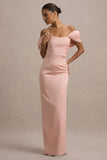 Annita Light Pink Satin Bardot Maxi Dress