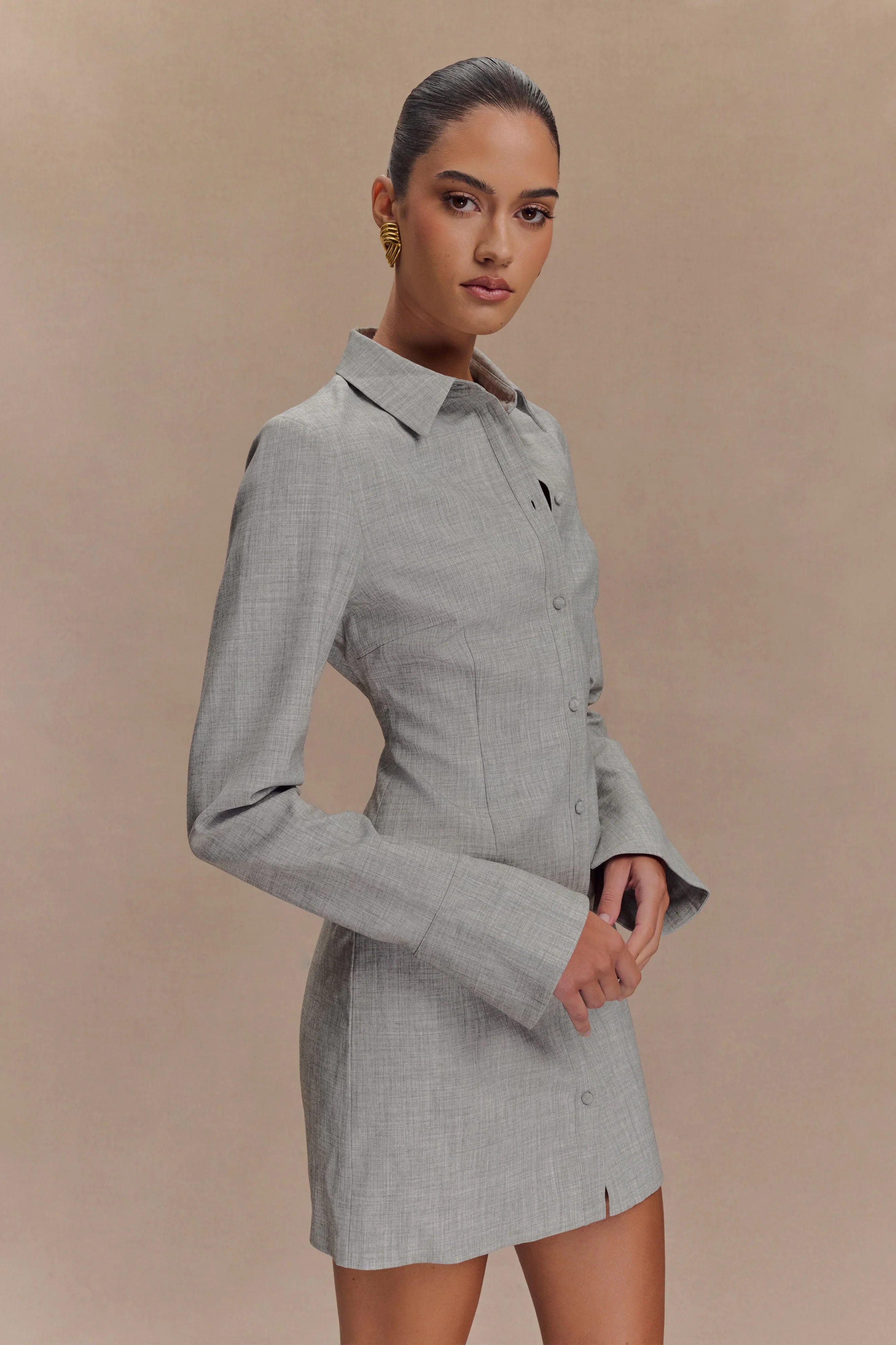 Dorian Fitted Shirt Mini Dress Charcoal Marle