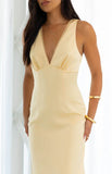 Nicolina Yellow Satin Formal Maxi Dress